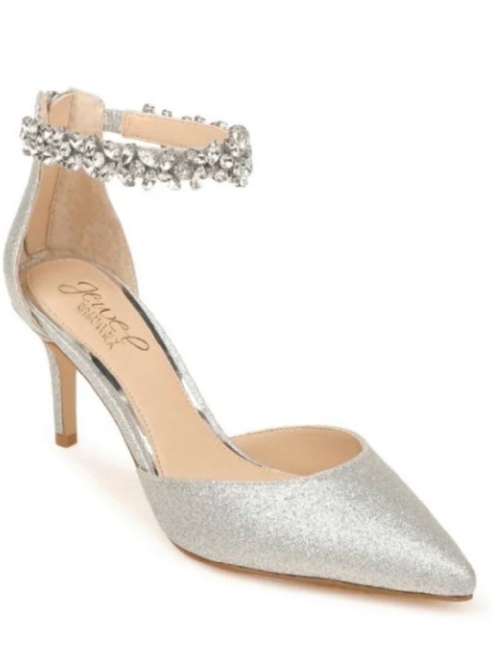 Euc jewel by Badgley Mischka ankle strap glitter heels